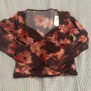 Abercrombie & Fitch Red and Pink Floral Blouse